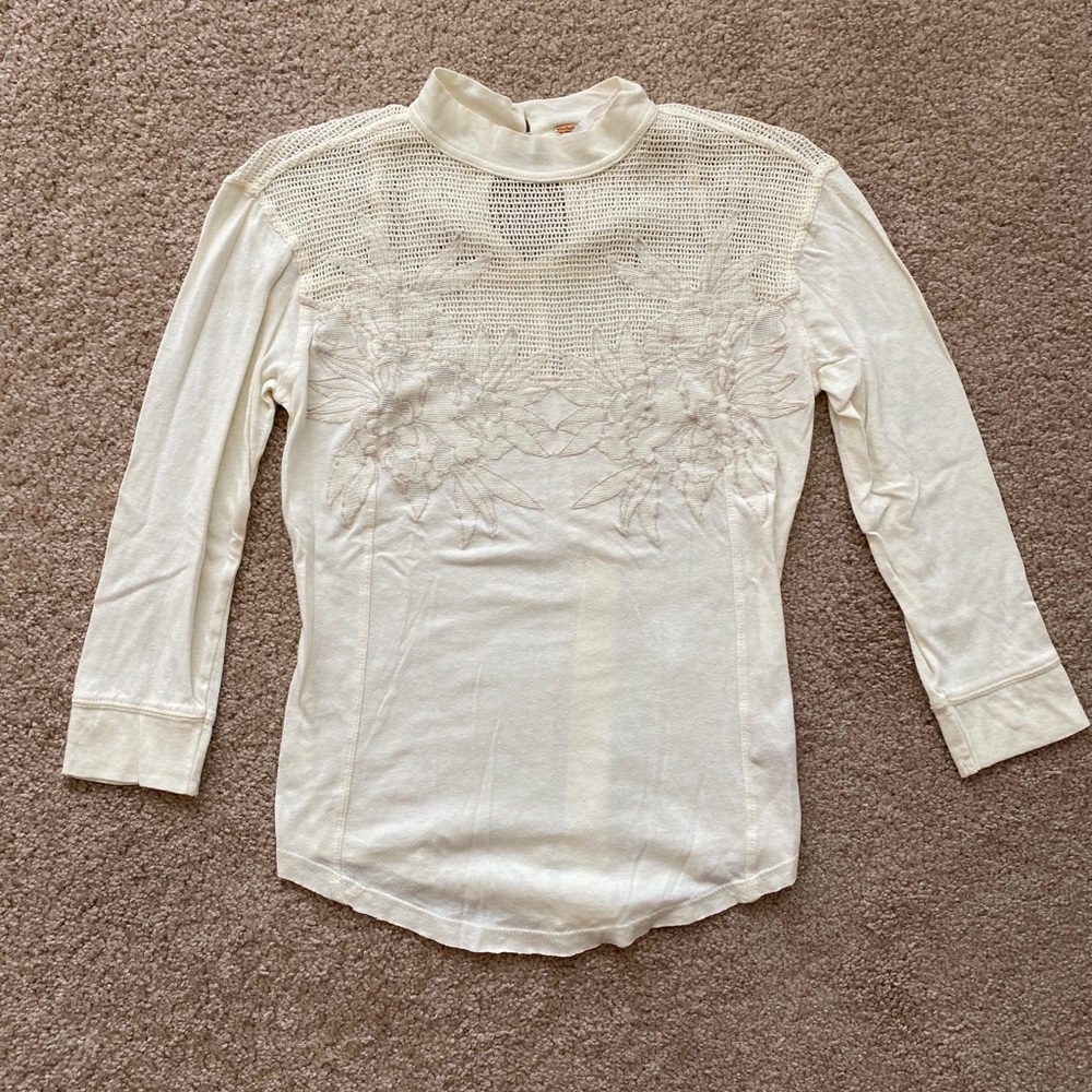Free People White 3/4 Length Shirt